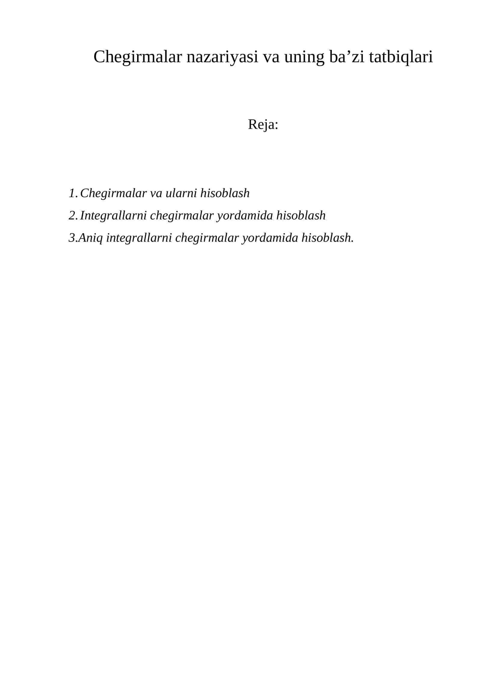 Chegirmalar nazariyasi va uning ba’zi tatbiqlari