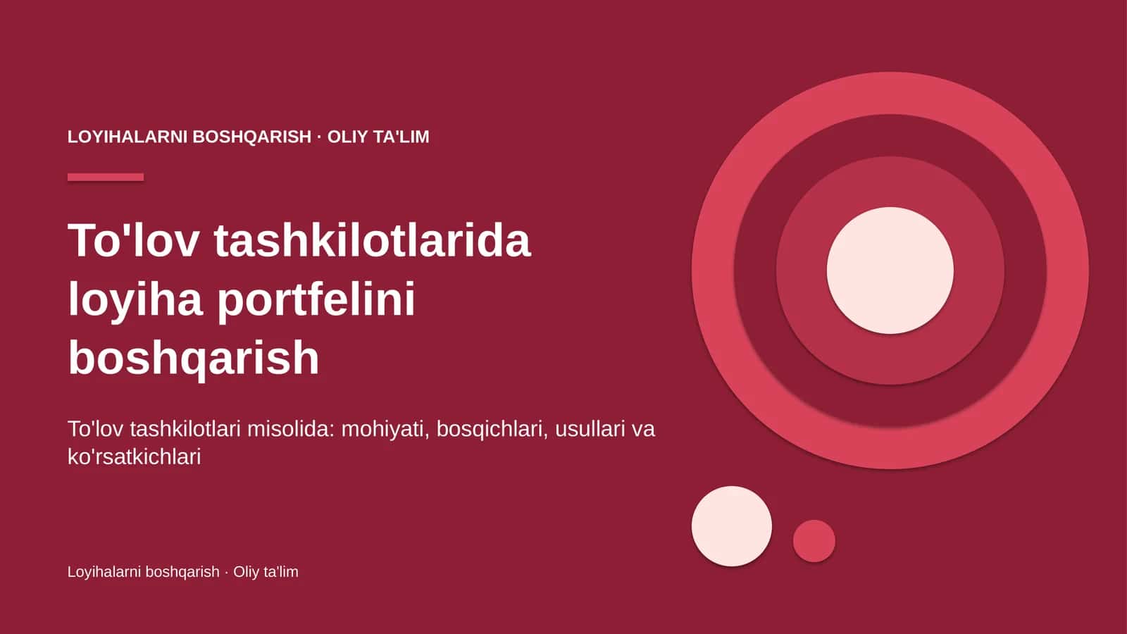 To'lov tashkilotlarida loyiha portfelini boshqarish