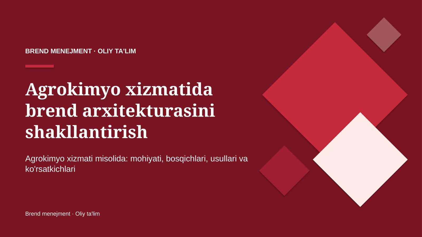 Agrokimyo xizmatida brend arxitekturasini shakllantirish