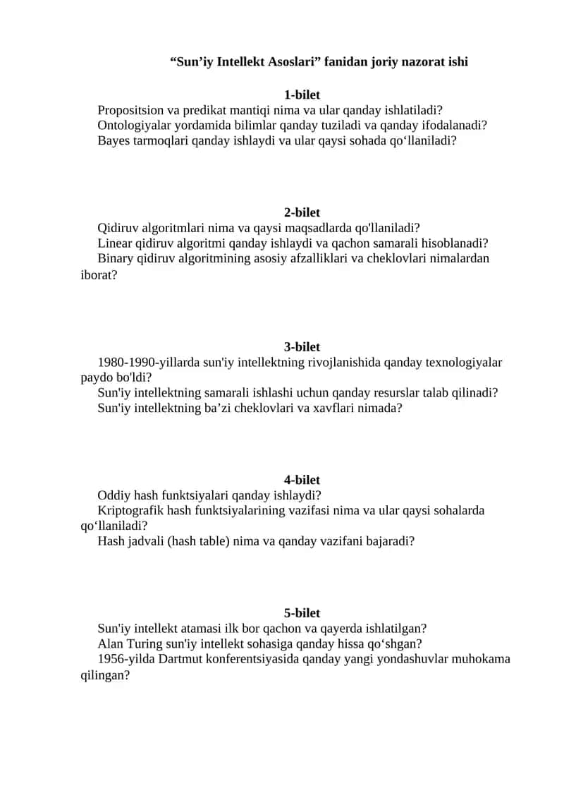 Sun'iy Intellekt Asoslari