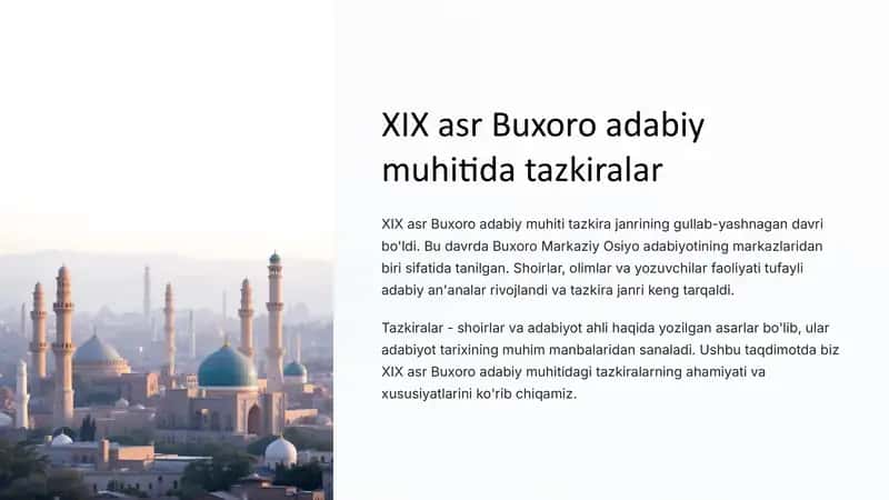 XIX asr Buxoro adabiy muhiti tazkiralari