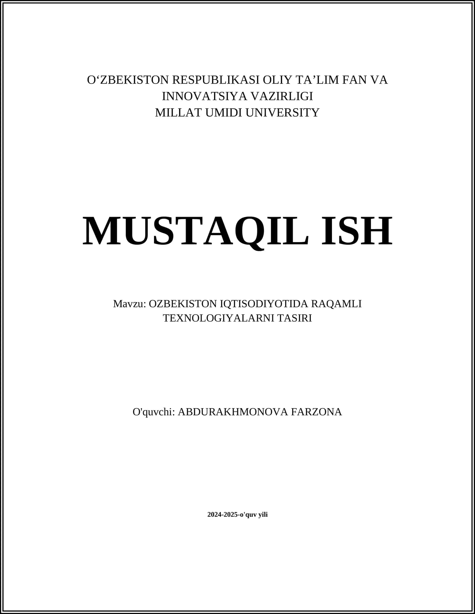 OZBEKISTON IQTISODIYOTIDA RAQAMLI TEXNOLOGIYALARNI TASIRI