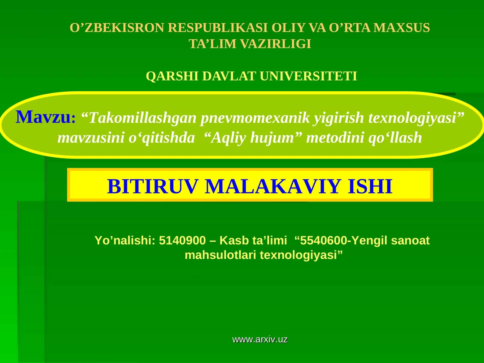Takomillashgan pnevmomexanik yigirish texnologiyasi