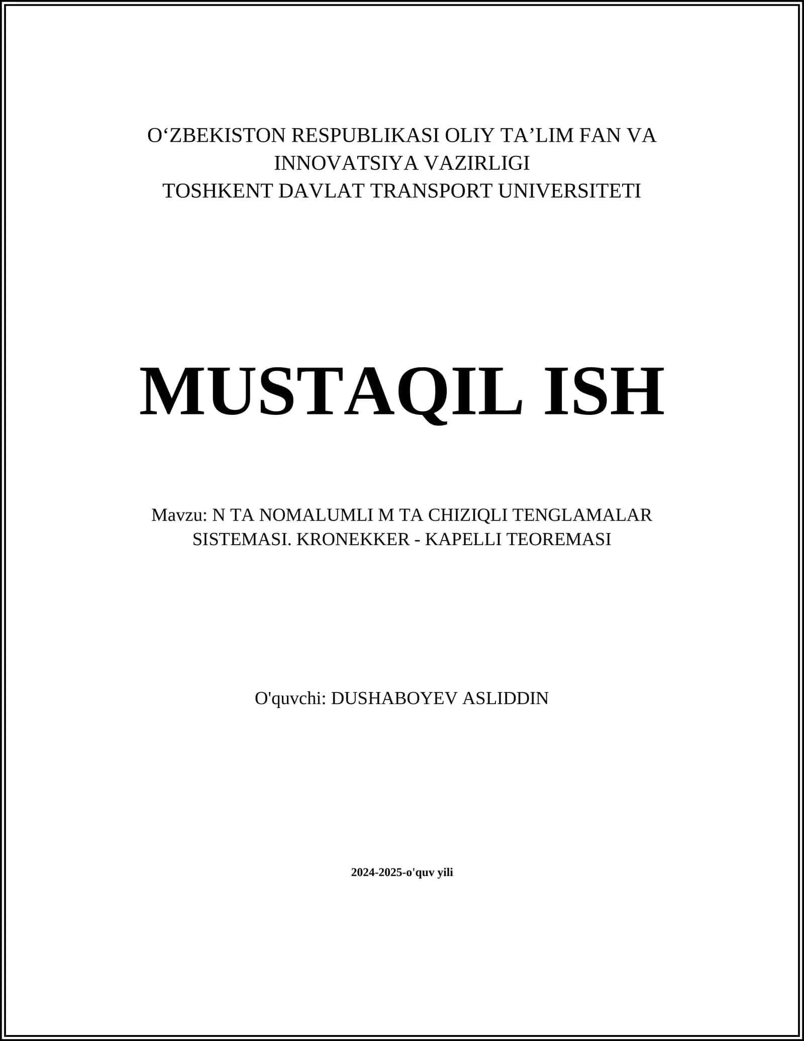 N TA NOMALUMLI M TA CHIZIQLI TENGLAMALAR SISTEMASI