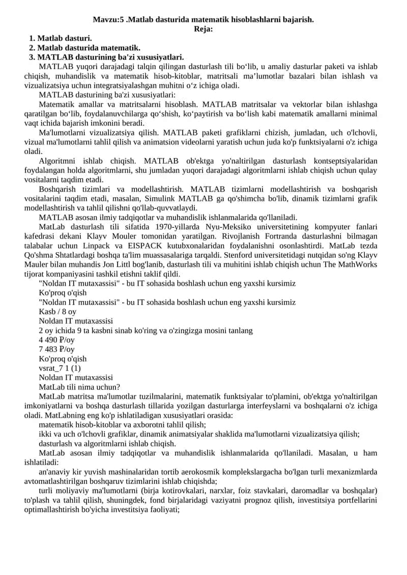 MATLAB dasturi