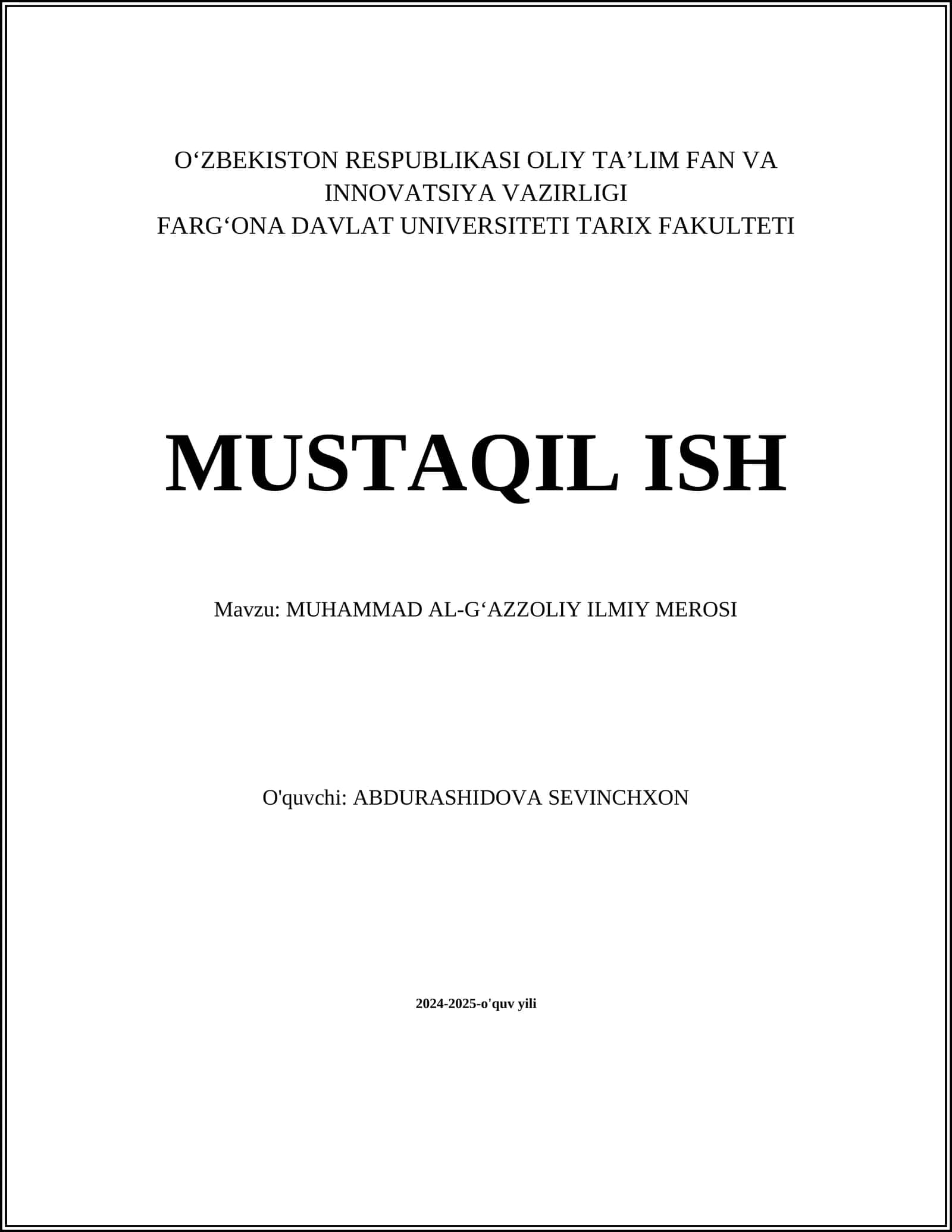 MUHAMMAD AL-GʻAZZOLIY ILMIY MEROSI