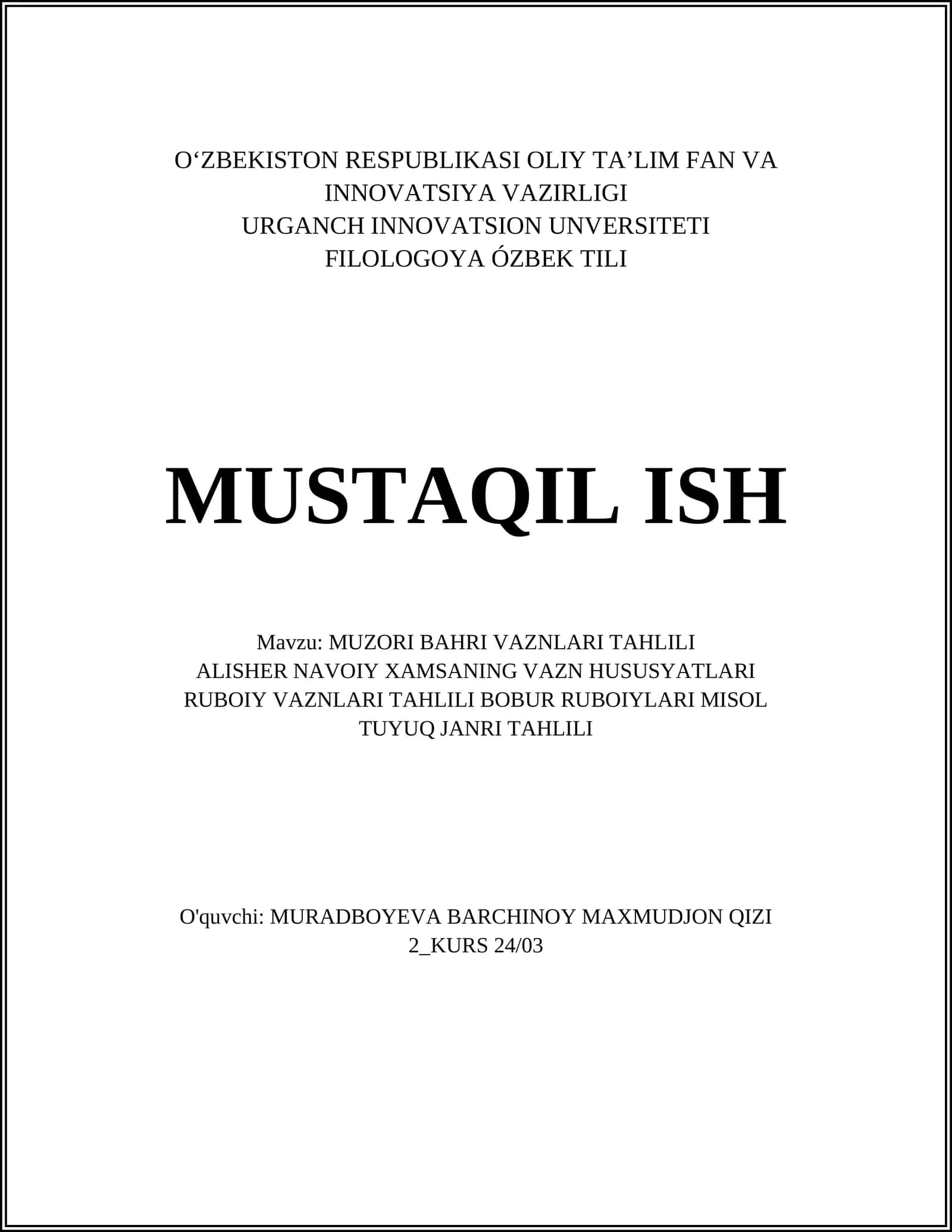 MUZORI BAHRI VAZNLARI TAHLILI