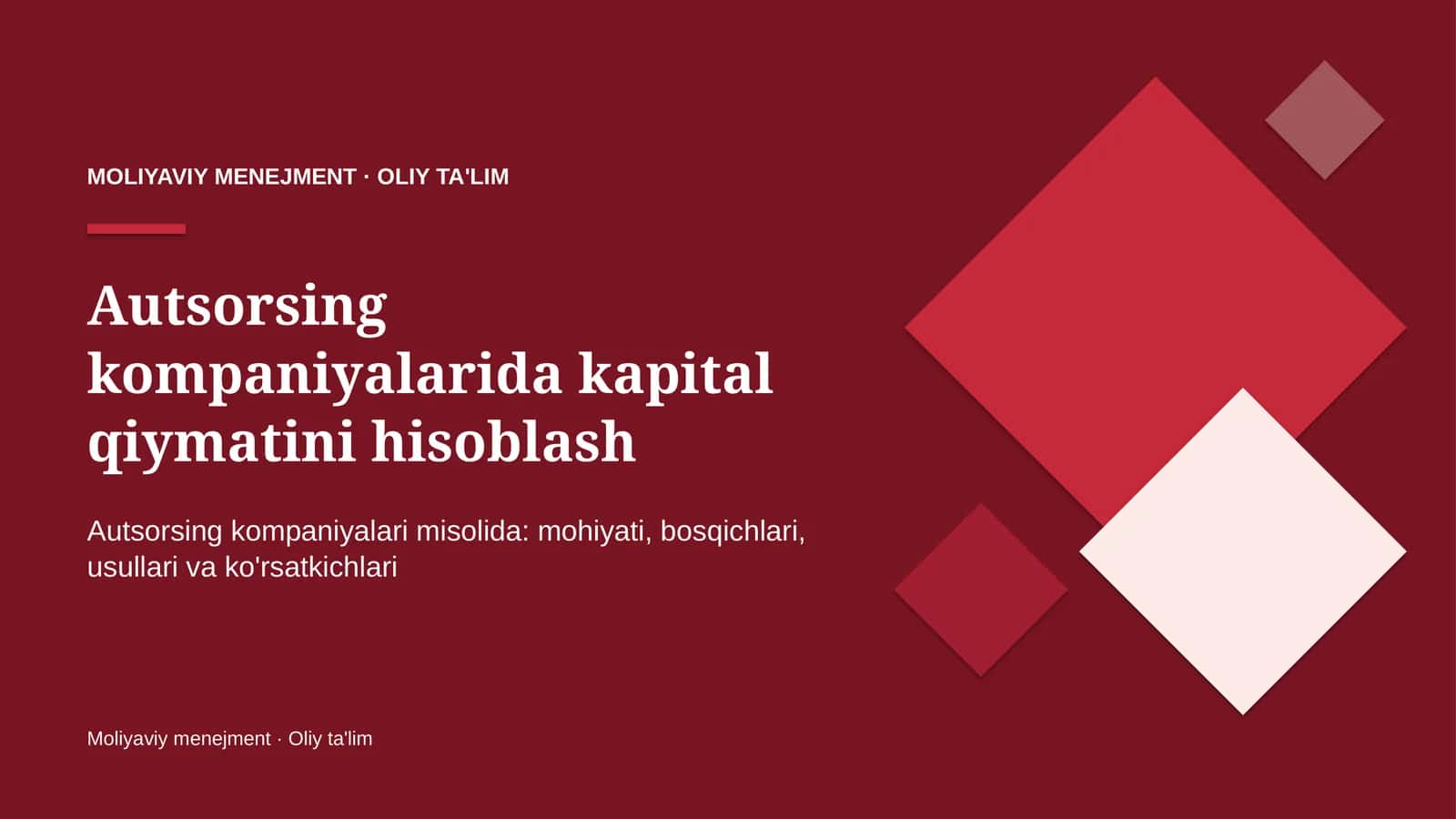 Autsorsing kompaniyalarida kapital qiymatini hisoblash