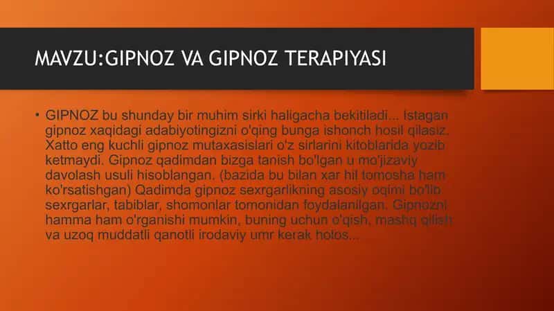 GIPNOZ VA GIPNOZ TERAPIYASI