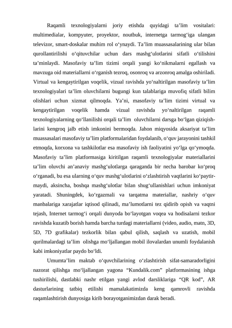 Raqamli texnologiyalar va ularning taʼlimdagi roli