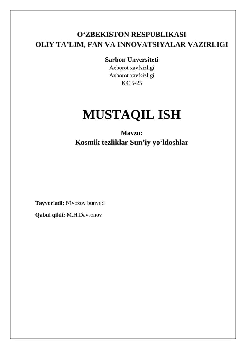 Kosmik tezliklar va sun'iy yo'ldosh orbitasining asoslari