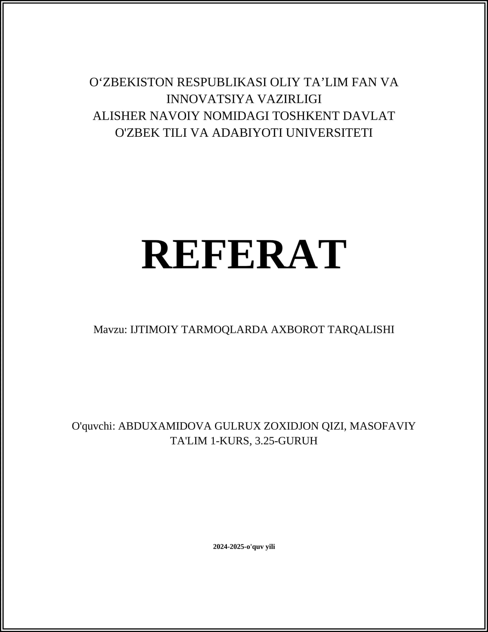 IJTIMOIY TARMOQLARDA AXBOROT TARQALISHI