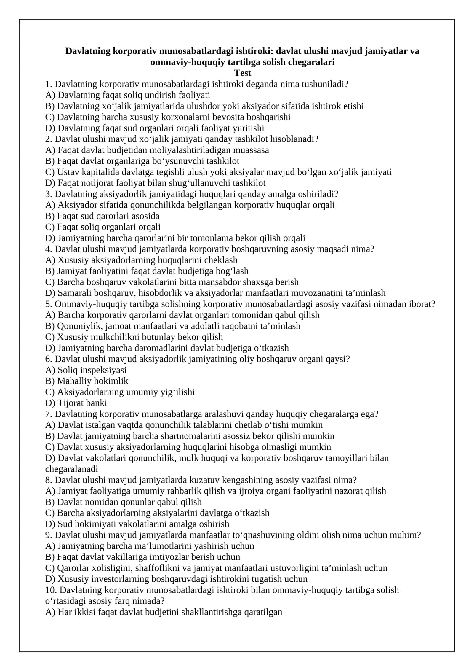 Davlatning korporativ munosabatlardagi ishtiroki