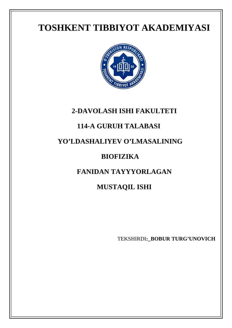 Biomexanika fanidan mustaqil ish