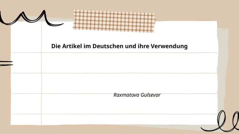 Die Artikel im Deutschen und ihre Verwendung
