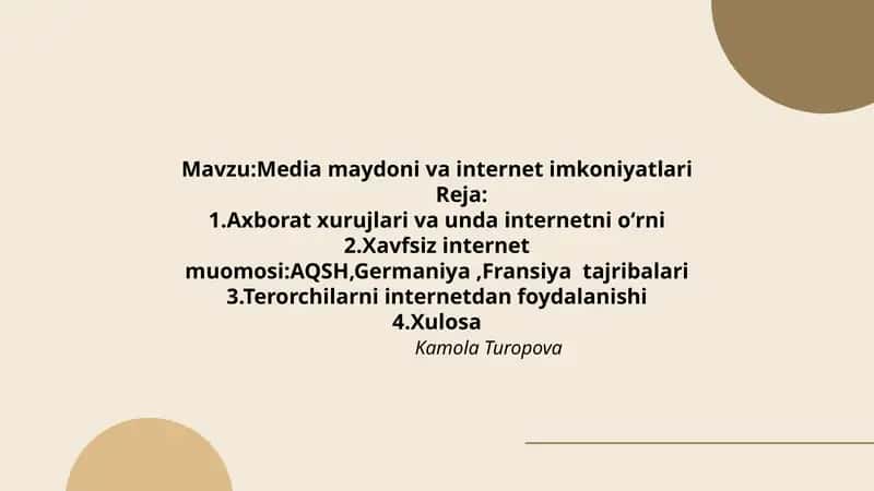 Media maydoni va internet imkoniyatlari