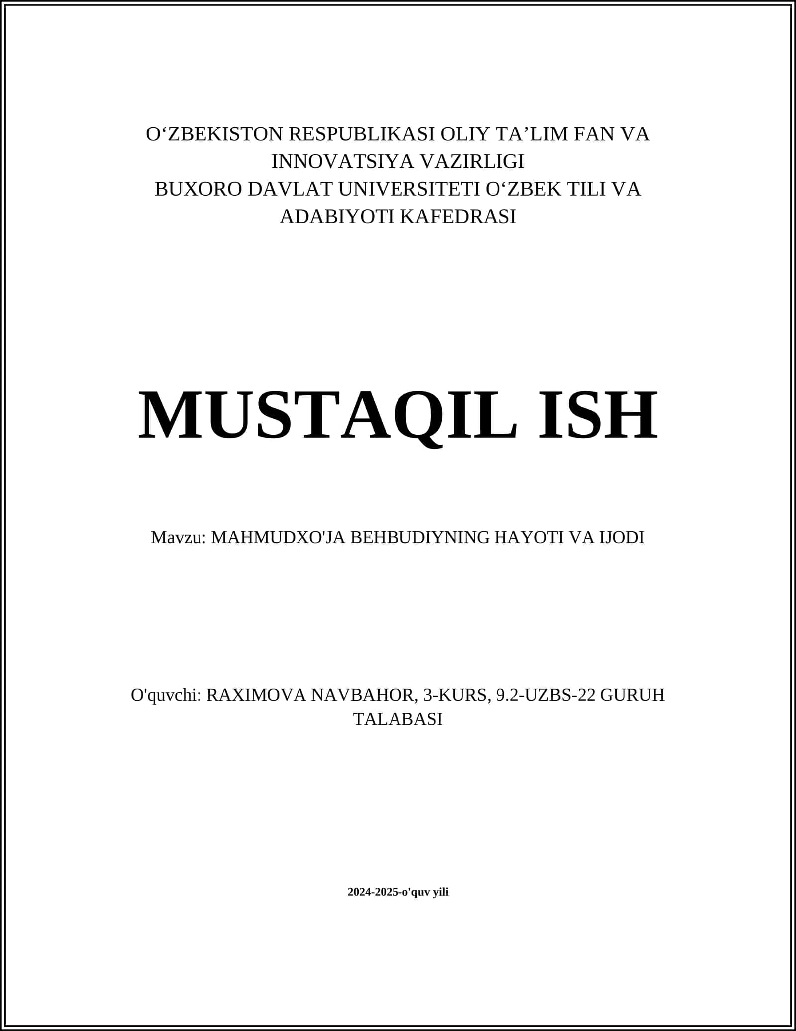 Mahmudxo'ja Behbudiyning hayoti va ijodi