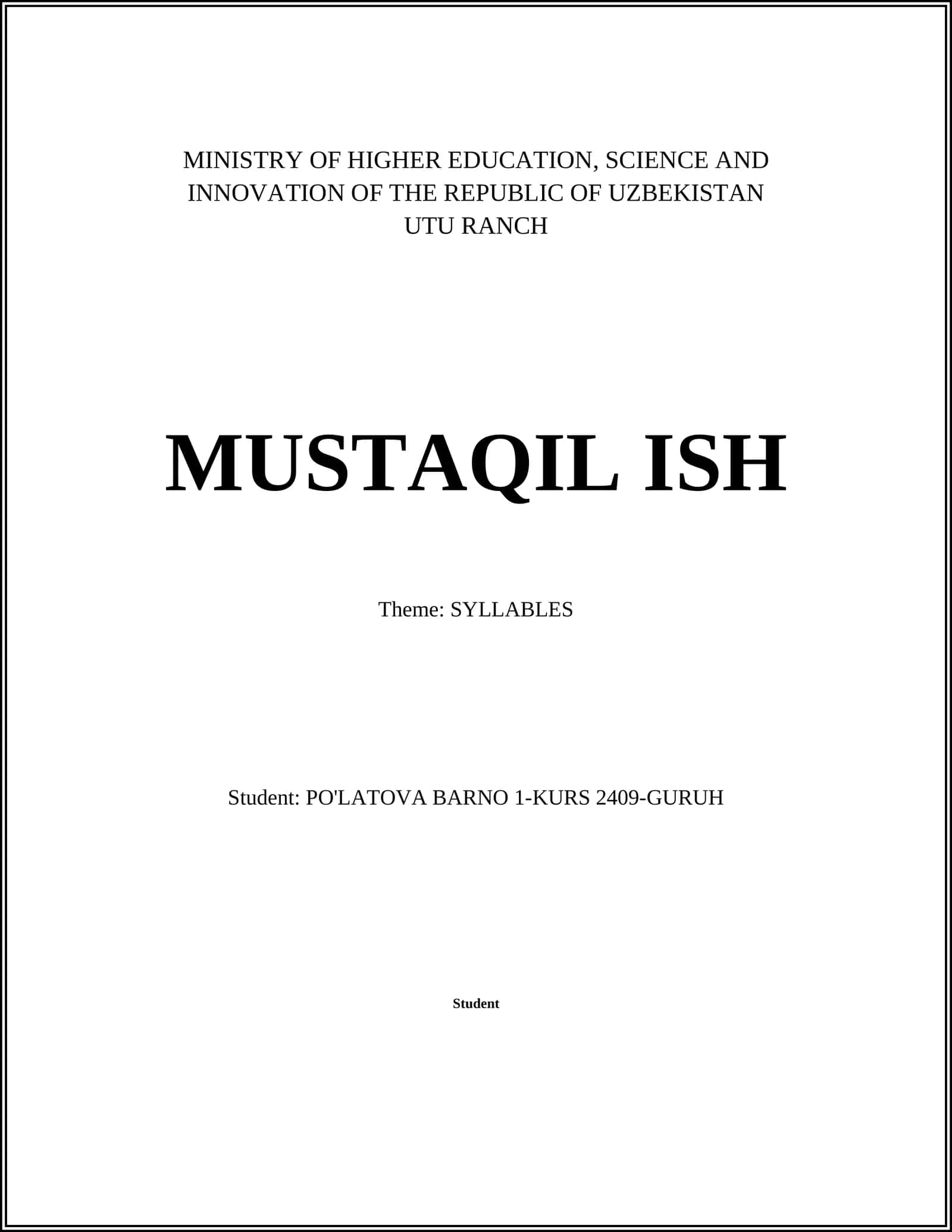 UTU RANCH MUSTAQIL ISH