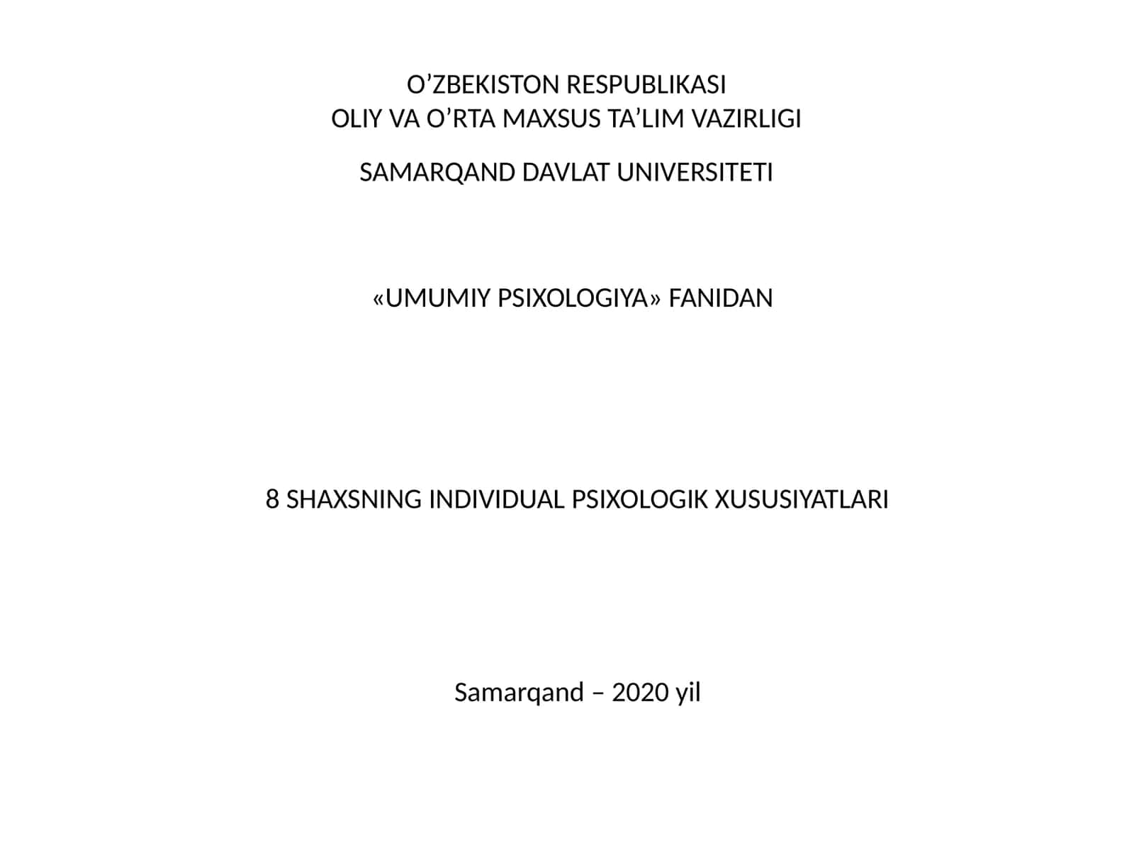 Individual-Tipologik Xususiyatlar Klassifikatsiyasi