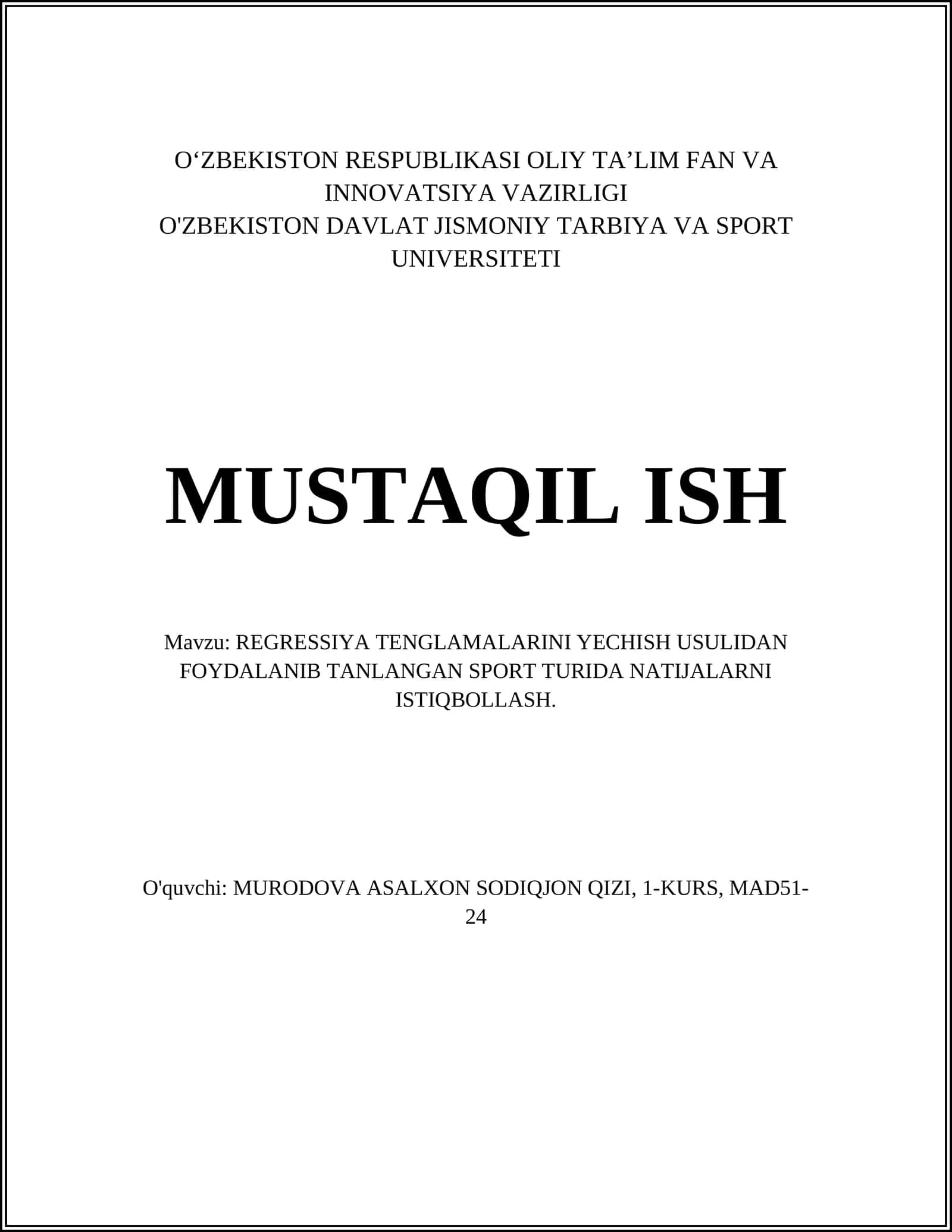 REGRESSIYA TENGLAMALARINI YECHISH USULI