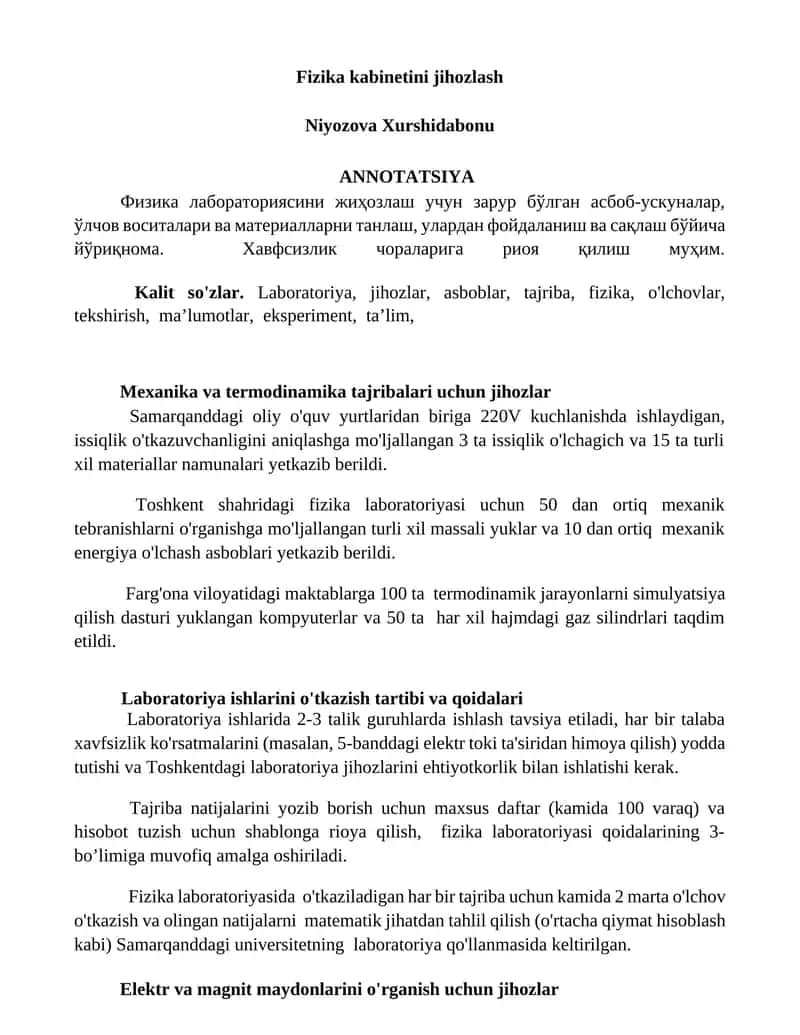 Fizika kabinetini jihozlash