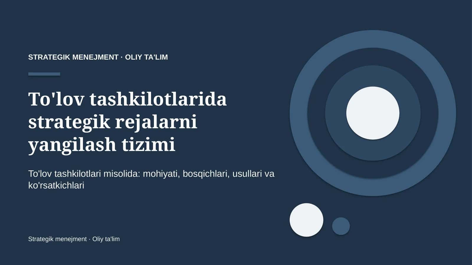 To'lov tashkilotlarida strategik rejalarni yangilash tizimi