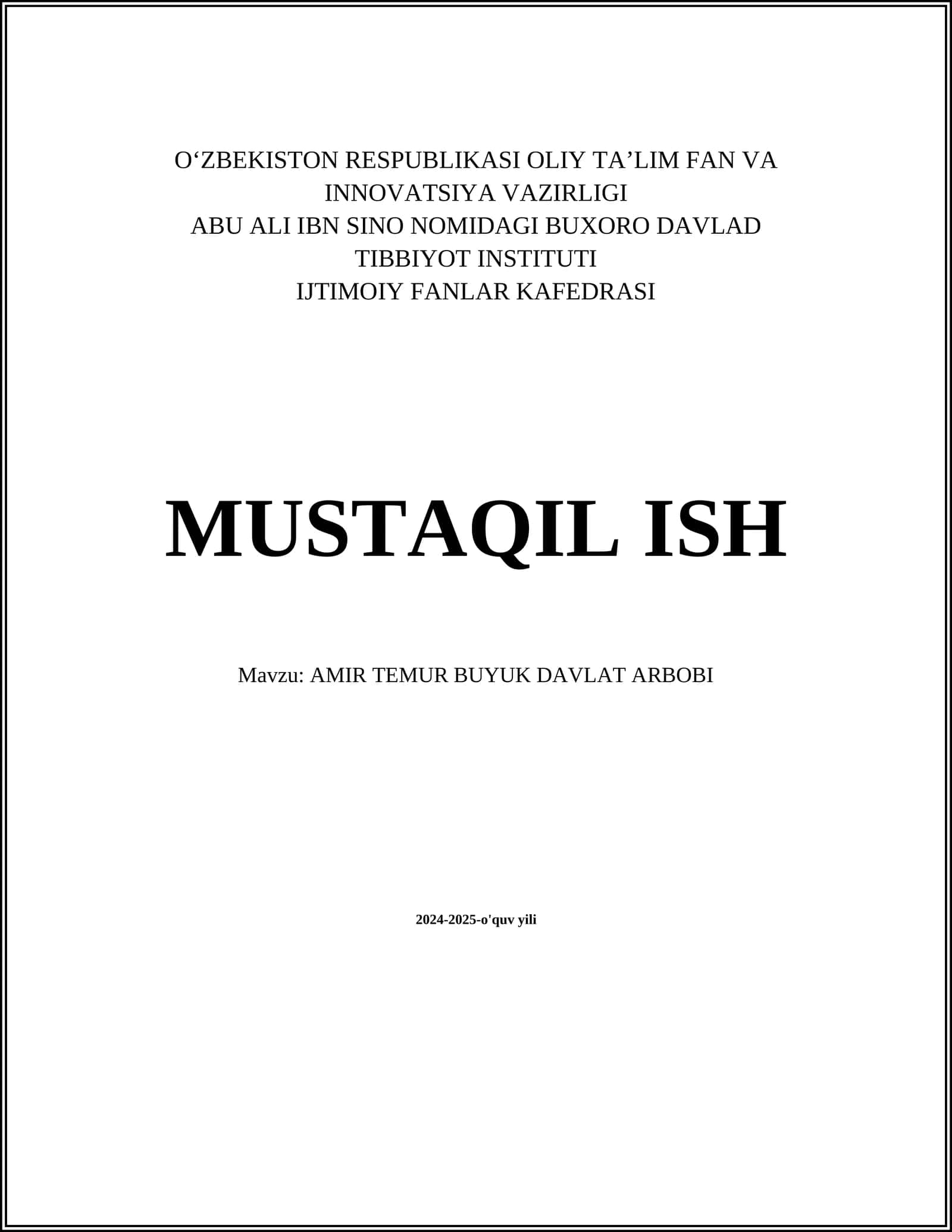 AMIR TEMUR BUYUK DAVLAT ARBOBI