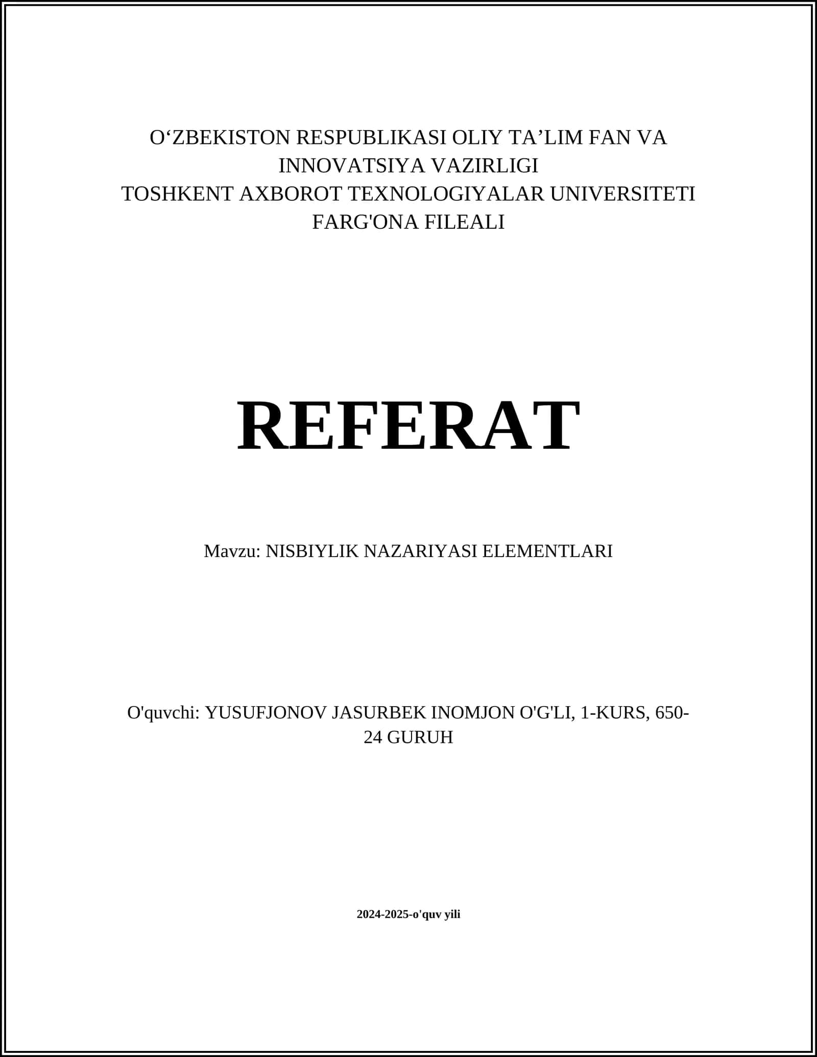 NISBIYLIK NAZARIYASI ELEMENTLARI
