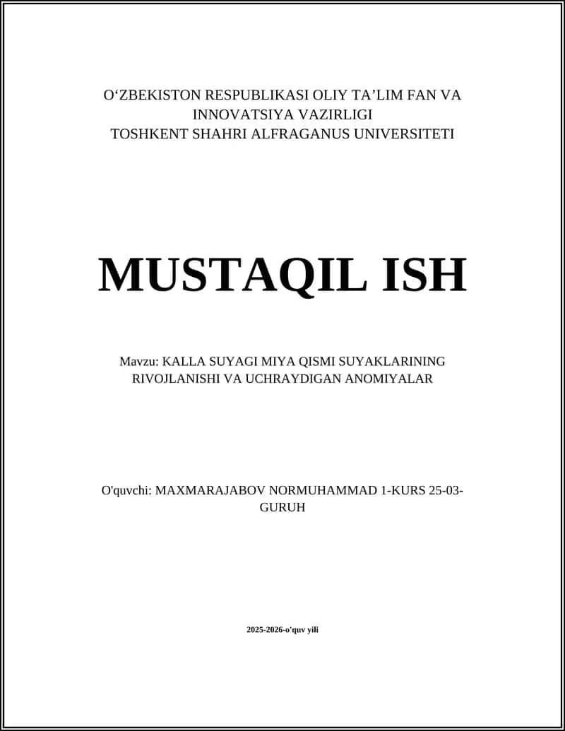KALLA SUYAGI MIYA QISMI SUYAKLARINING RIVOJLANISHI VA UCHRAYDIGAN ANOMIYALAR