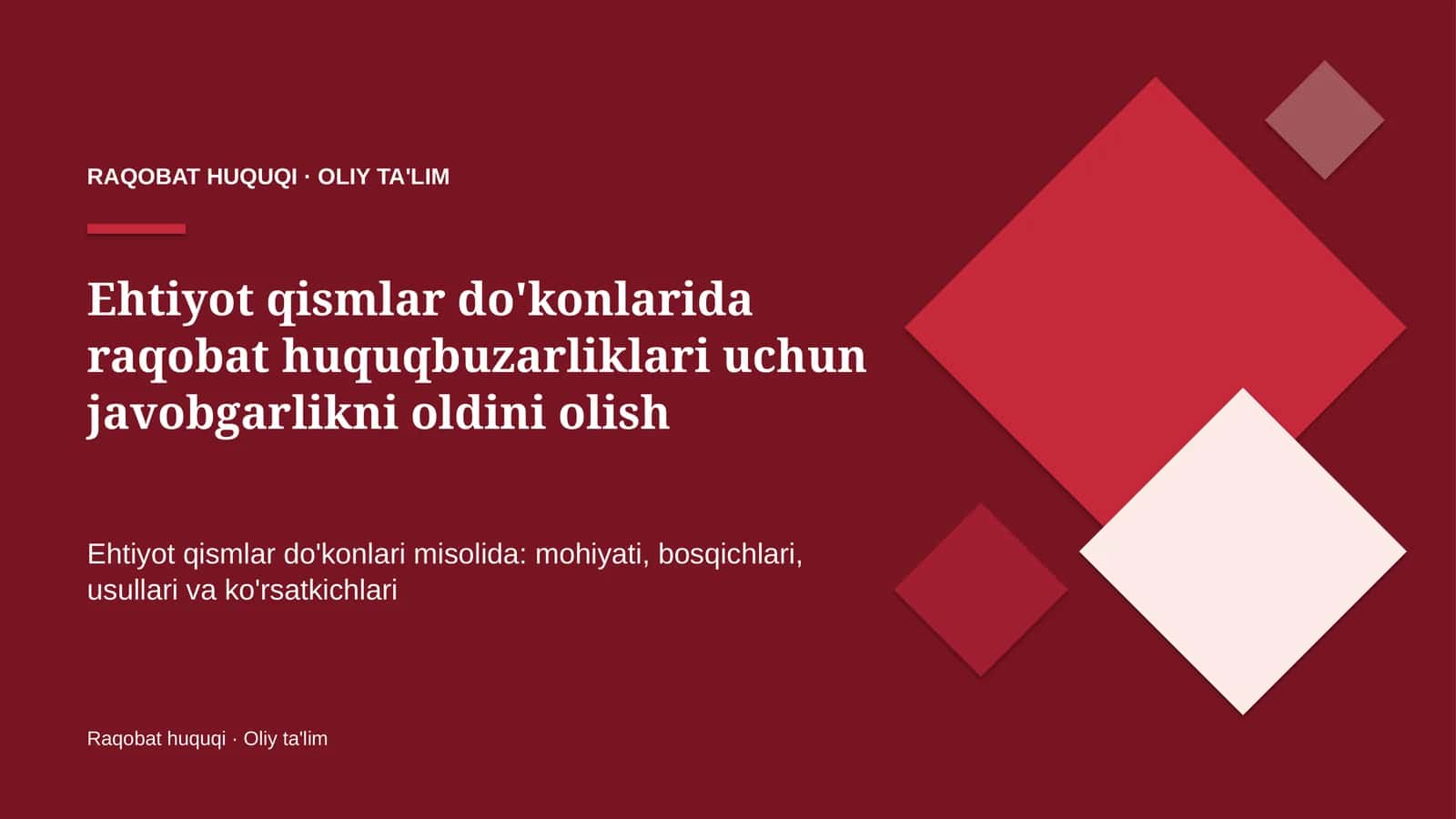 Ehtiyot qismlar do'konlarida raqobat huquqbuzarliklari uchun javobgarlikni oldini olish
