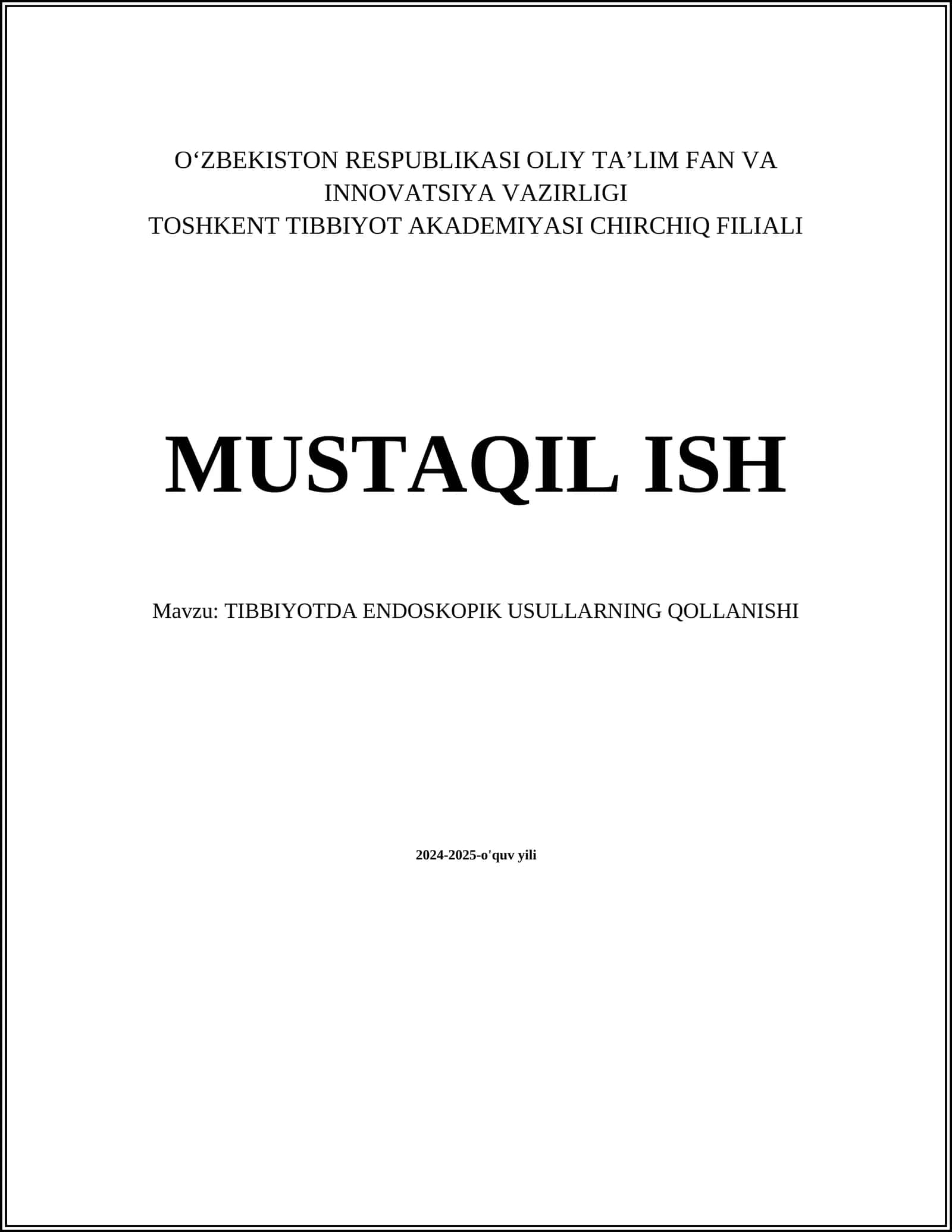 TIBBIYOTDA ENDOSKOPIK USULLARNING QOLLANISHI