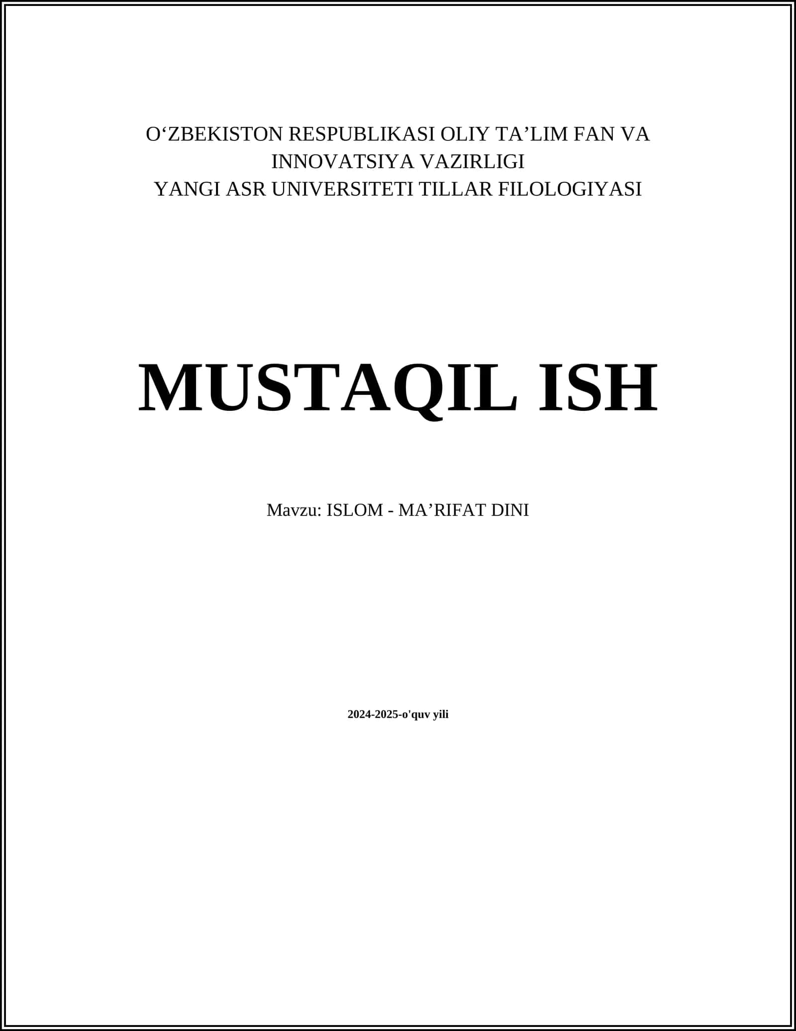 ISLAM - MA'RIFAT DINI (ISLOM - MAʼRIFAT DINI)