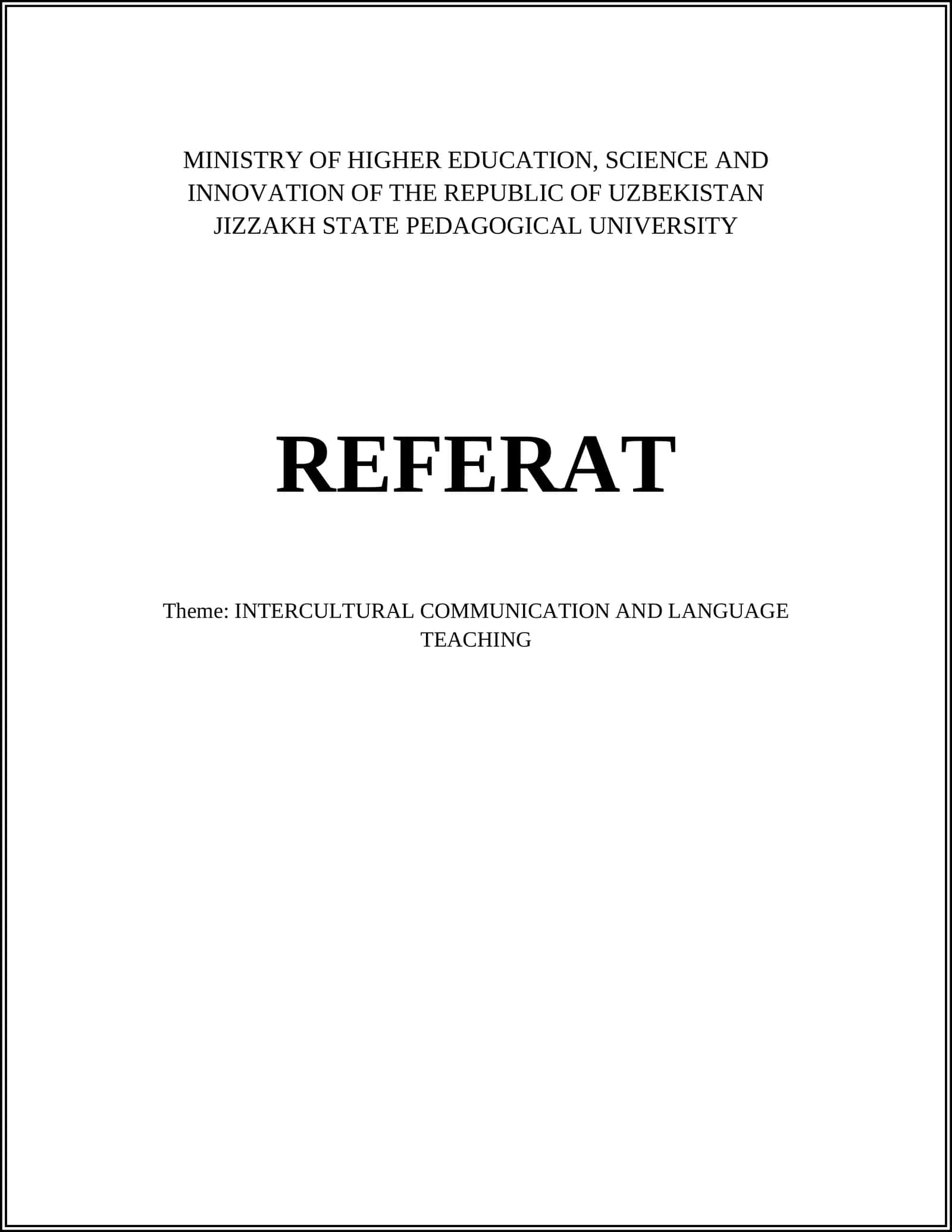 INTERCULTURAL COMMUNICATION AND LANGUAGE TEACHING
