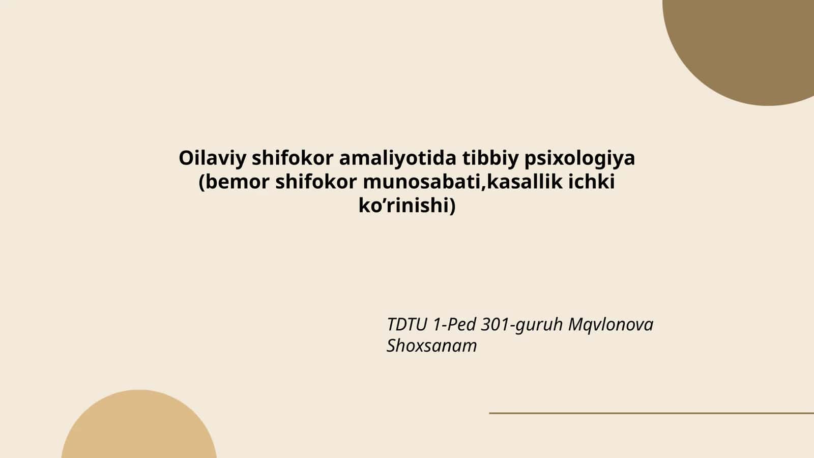 Oilaviy shifokor amaliyotida tibbiy psixologiya