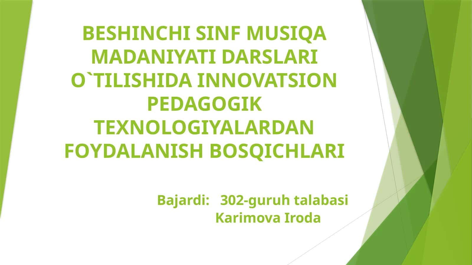 BEShINChI SINF MUSIQA MADANIYATI DARSLARI O`TILIShIDA INNOVATSION PEDAGOGIK TEXNOLOGIYALARDAN FOYDALANISh