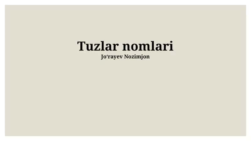 Tuzlar nomlari