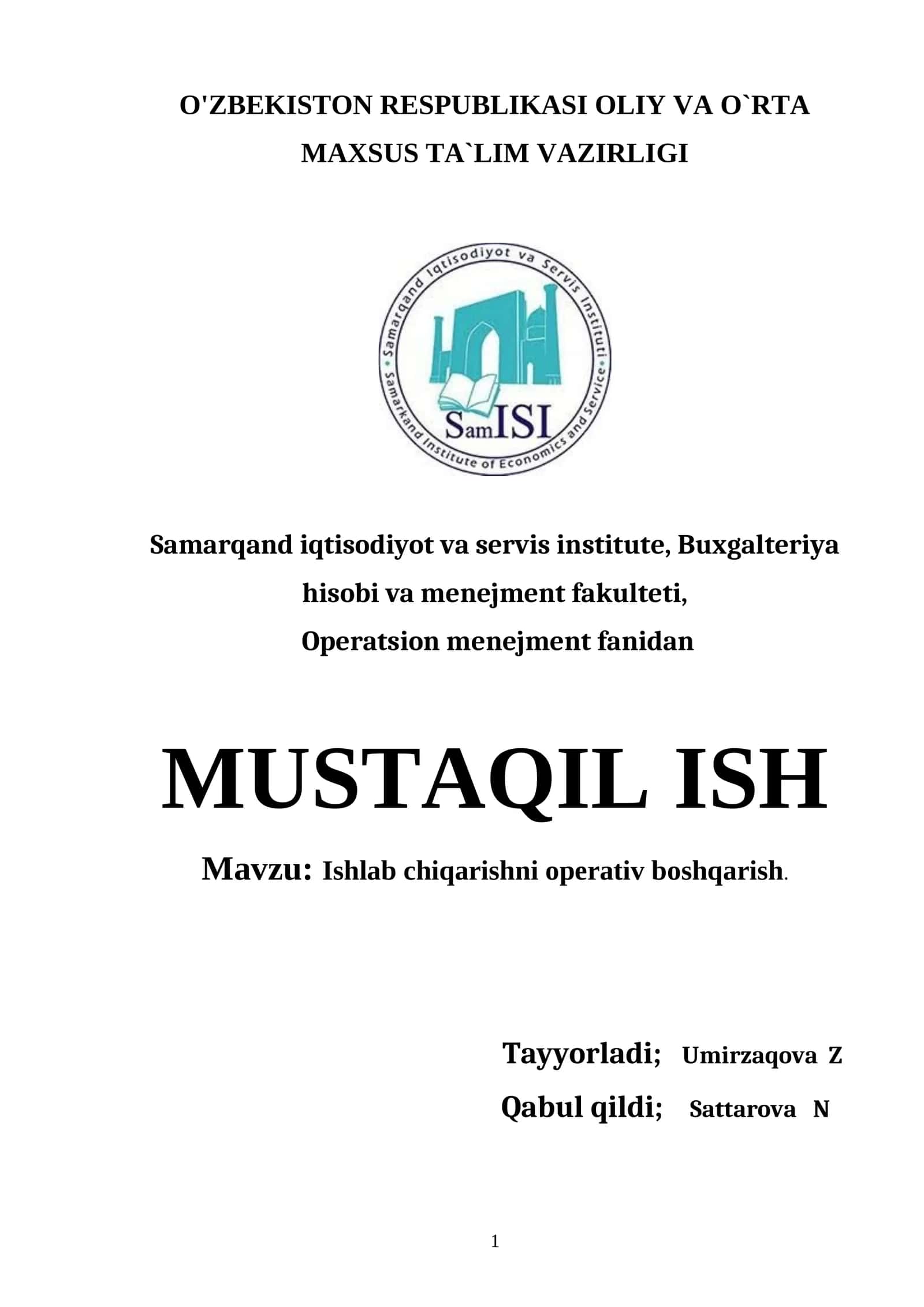 Ishlab chiqarishni operativ boshqarish