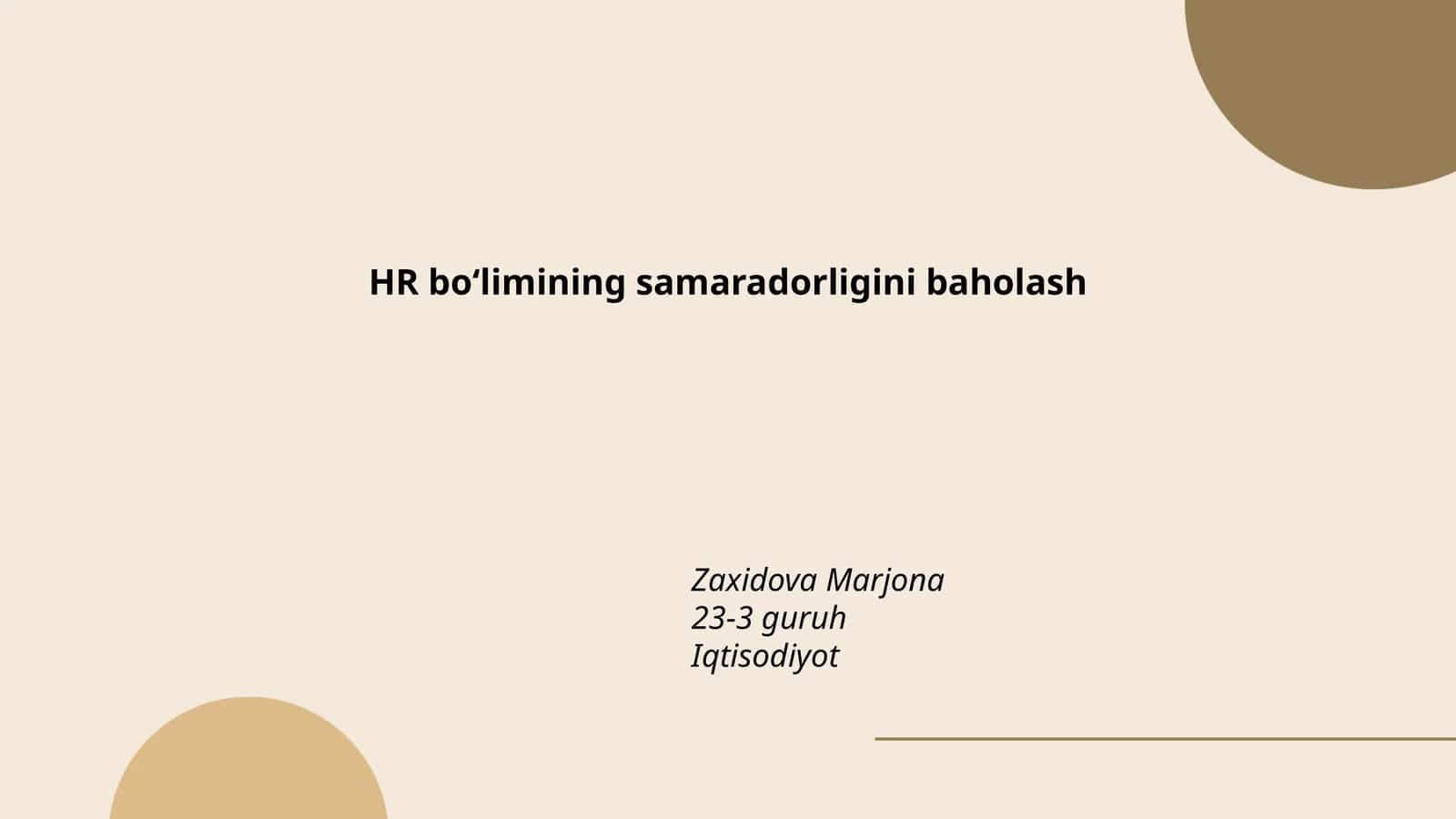 HR bo‘limining samaradorligini baholash