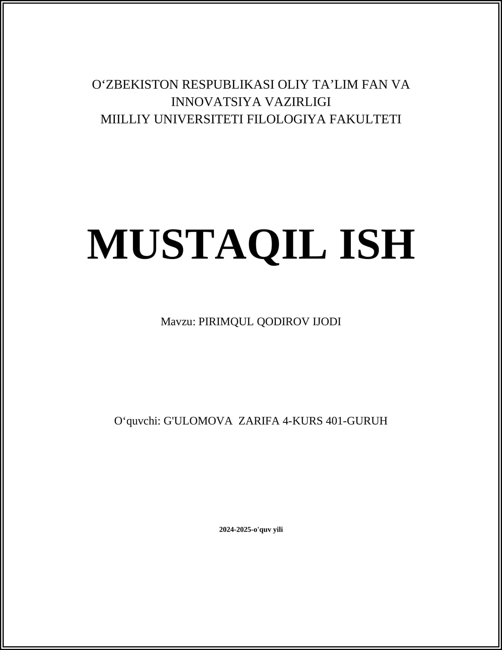 PIRIMQUL QODIROV IJODI