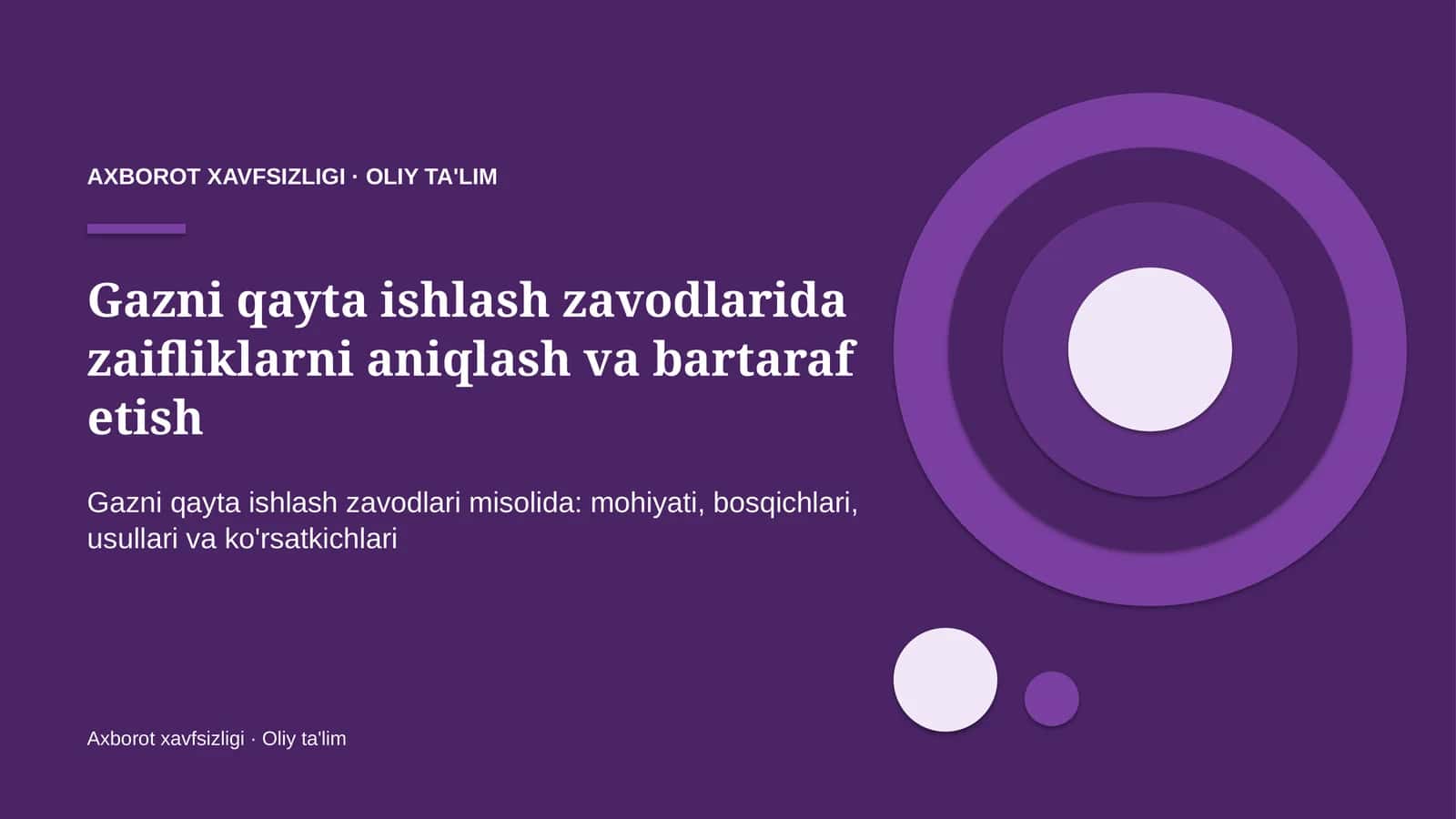 Gazni qayta ishlash zavodlarida zaifliklarni aniqlash va bartaraf etish