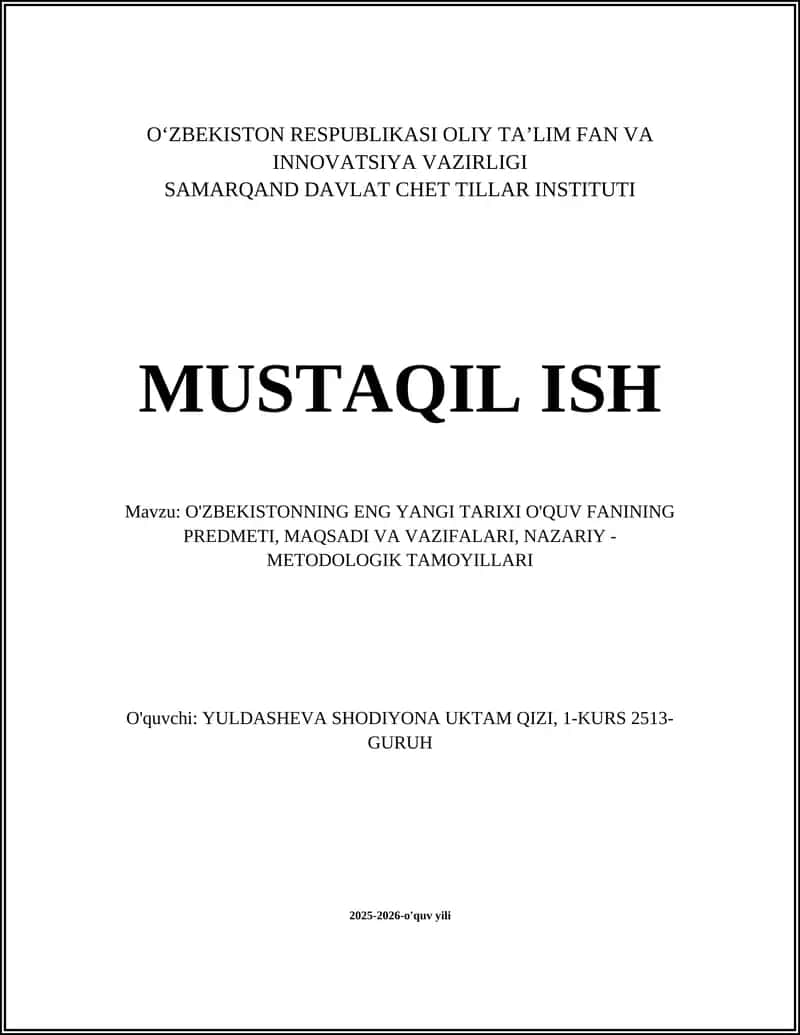 O'ZBEKISTONNING ENG YANGI TARIXI O'QUV FANI