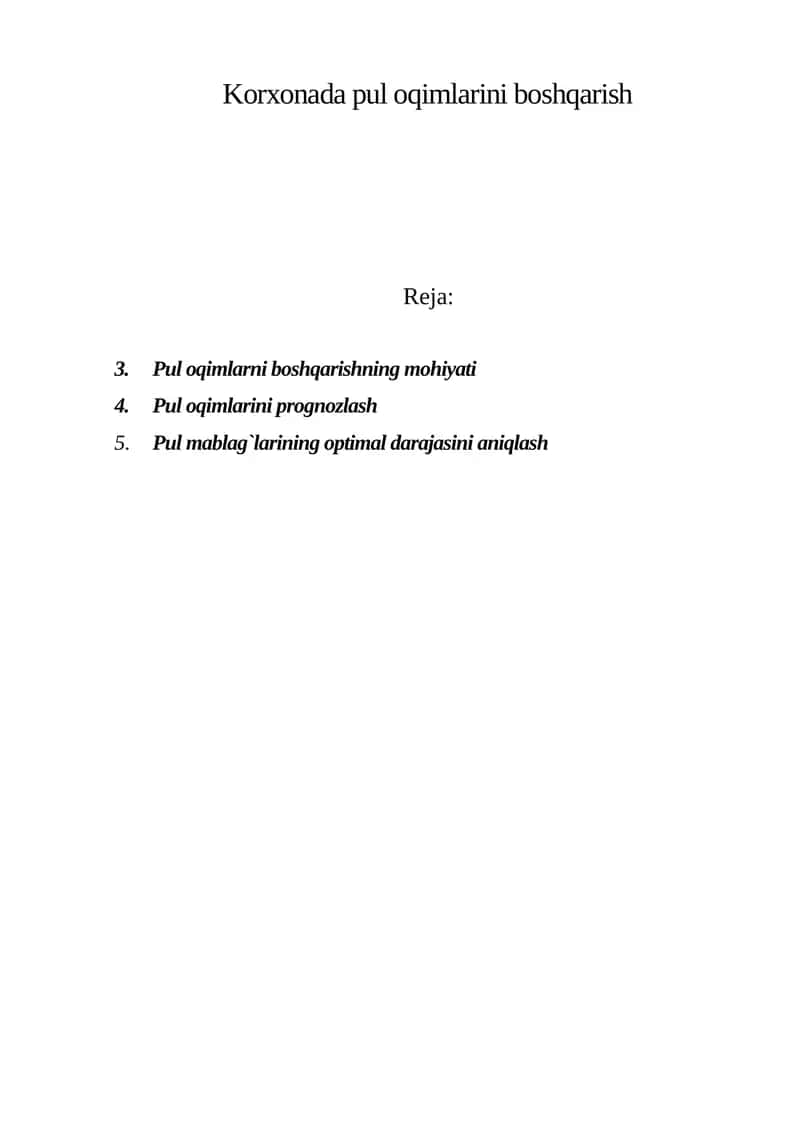 Korxonada pul oqimlarini boshqarish