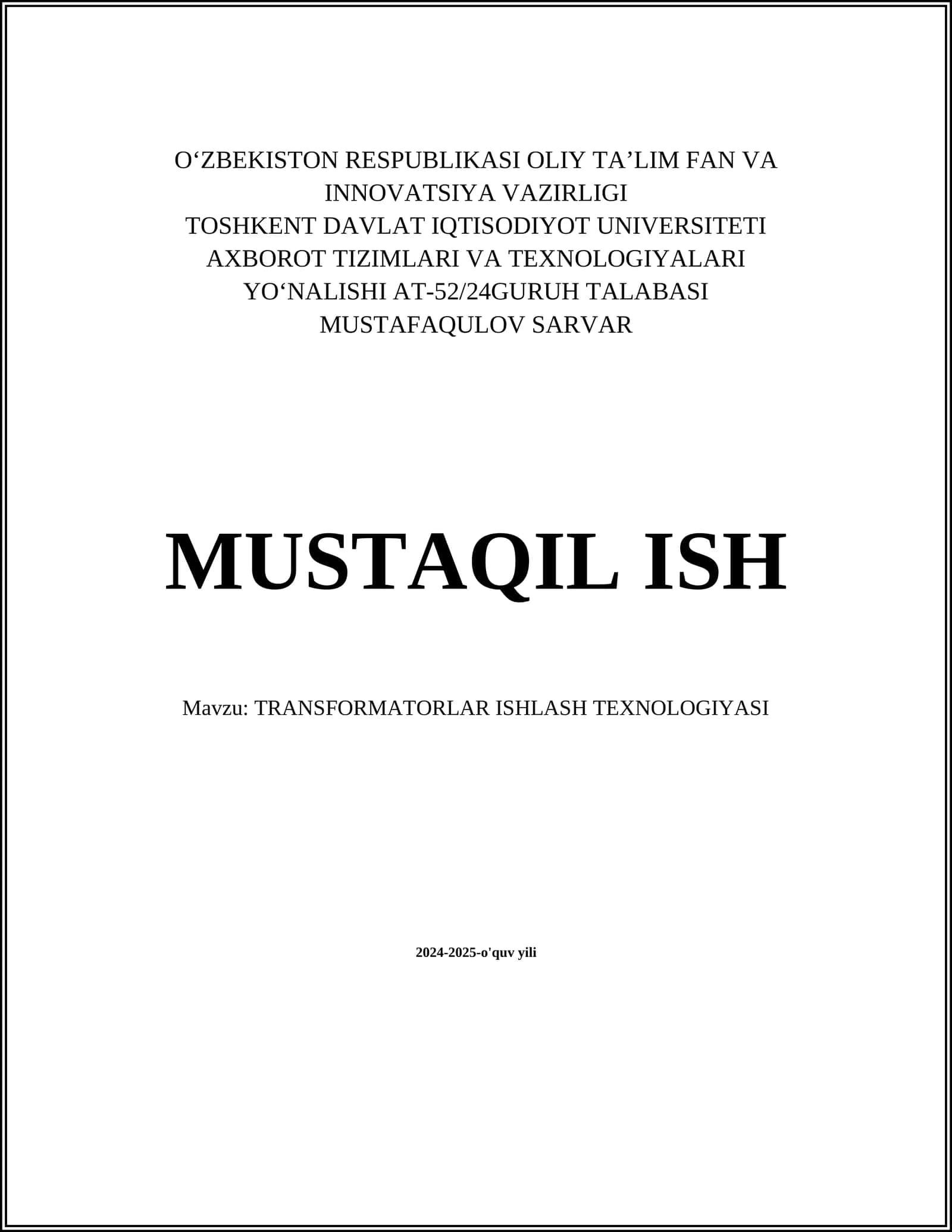 TRANSFORMATORLAR ISHLASH TEXNOLOGIYASI