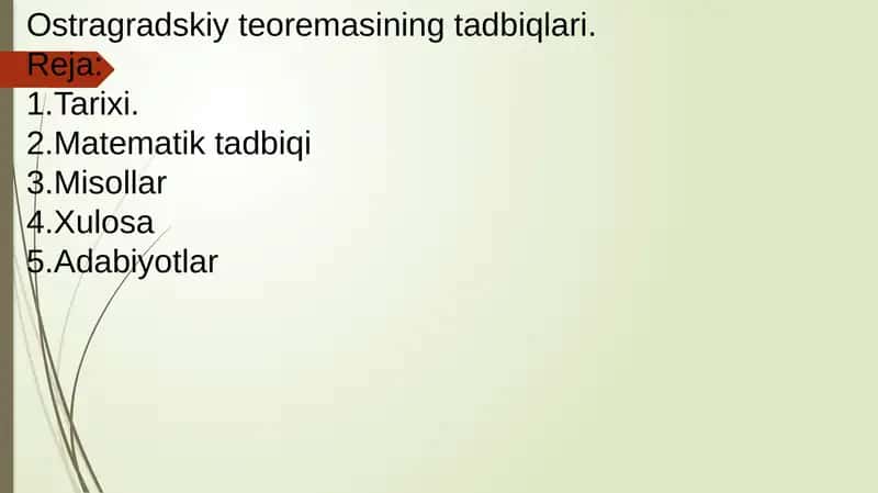 Ostragradskiy teoremasining tadbiqlari