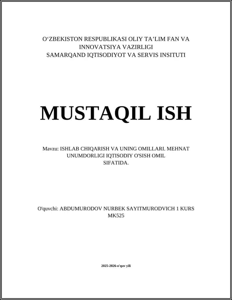 Ishlab Chiqarish va Uning Omillari