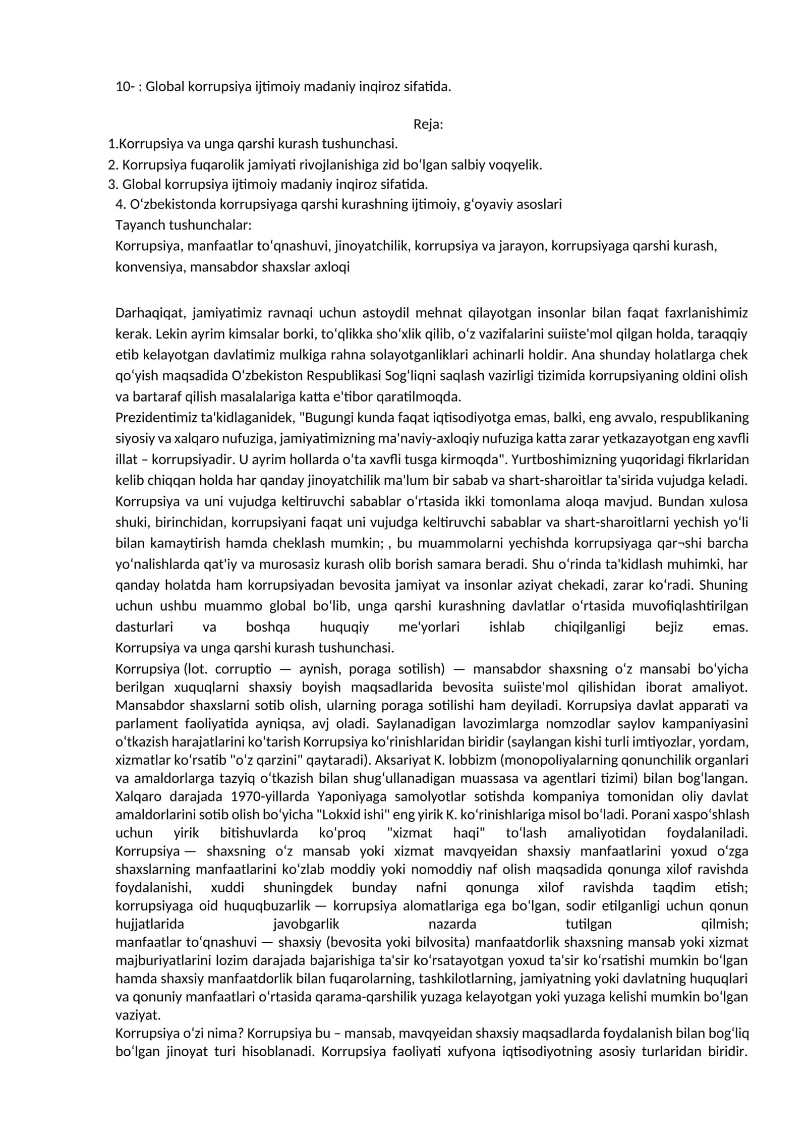Global korrupsiya ijtimoiy madaniy inqiroz sifatida