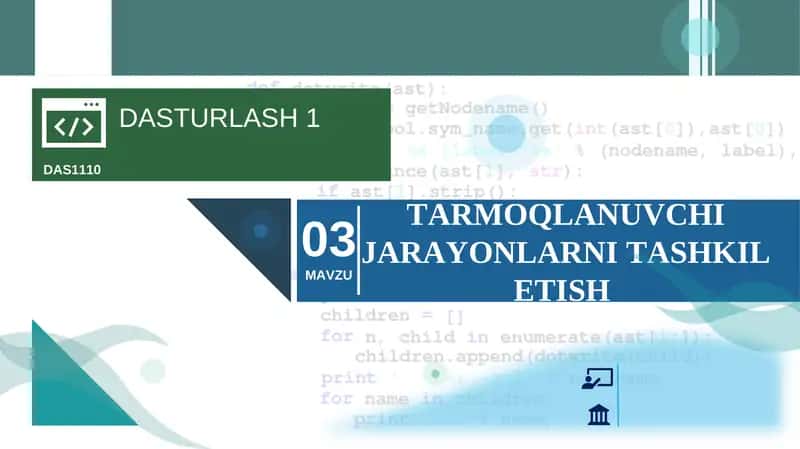 TARMOQLANUVCHI JARAYONLARNI TASHKIL ETISH