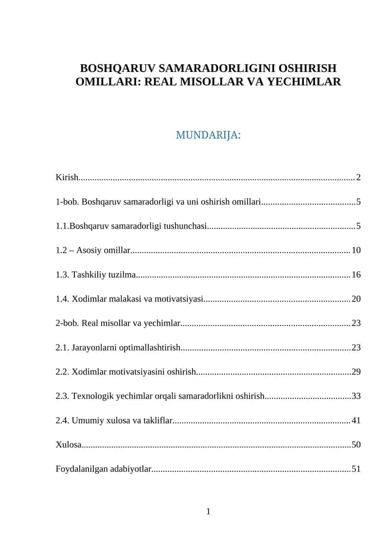 BOSHQARUV SAMARADORLIGINI OSHIRISH OMILLARI: REAL MISOLLAR VA YECHIMLAR