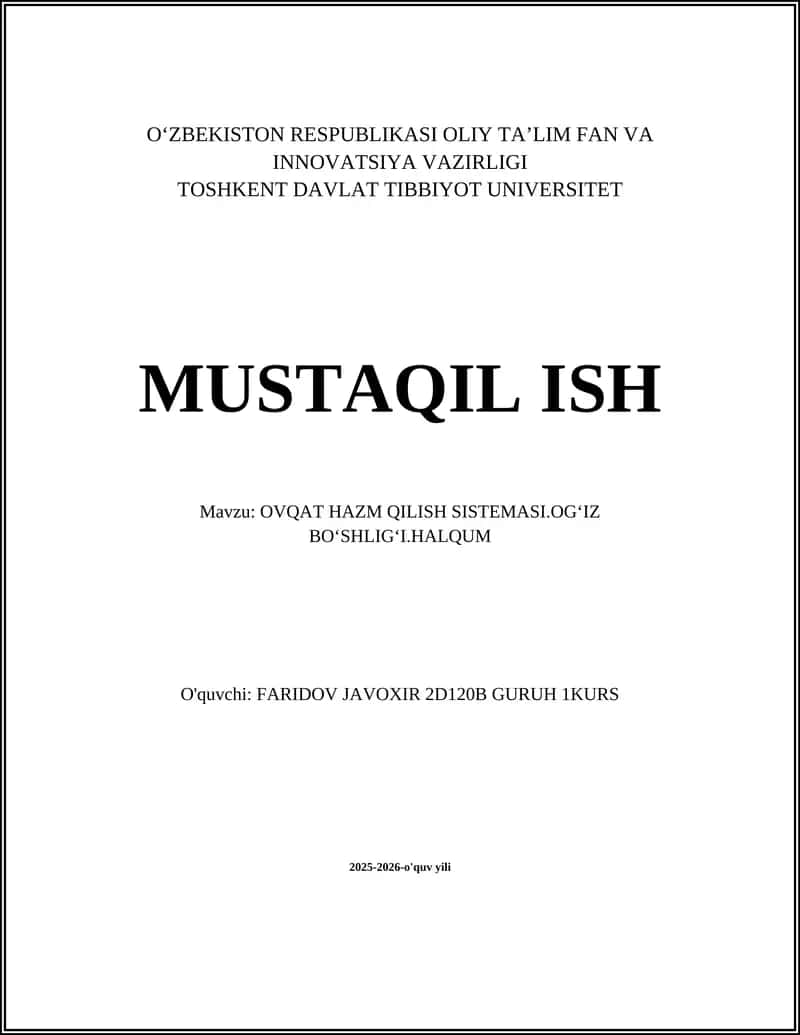 OVQAT HAZM QILISH SISTEMASI