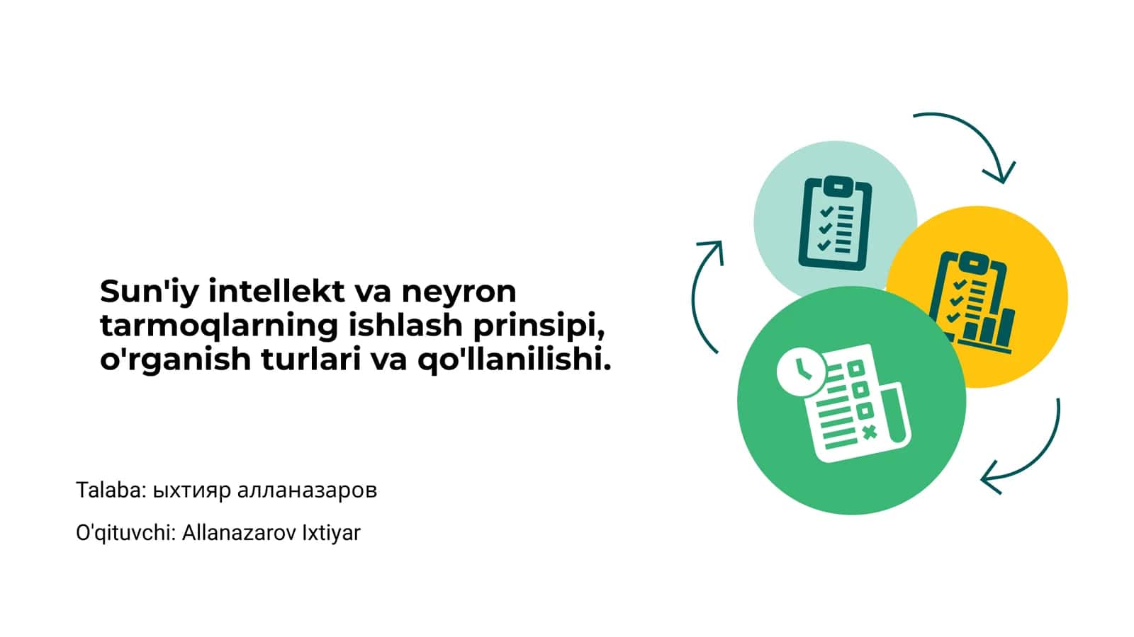 Sun'iy intellekt va neyron tarmoqlarning ishlash prinsipi